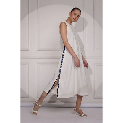 Ruhm Timeless Ivory Khadi Midi Dress with Straps