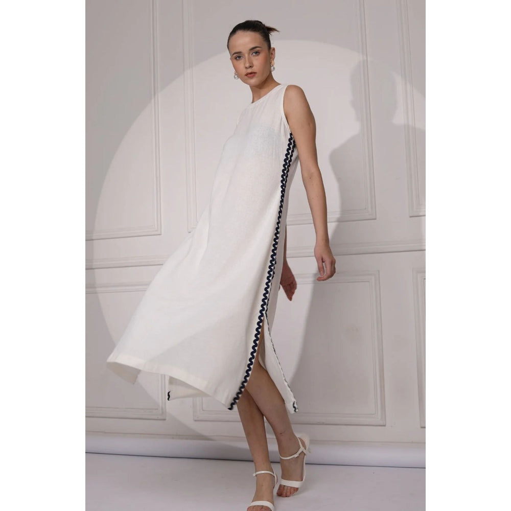Ruhm Timeless Ivory Khadi Midi Dress with Straps