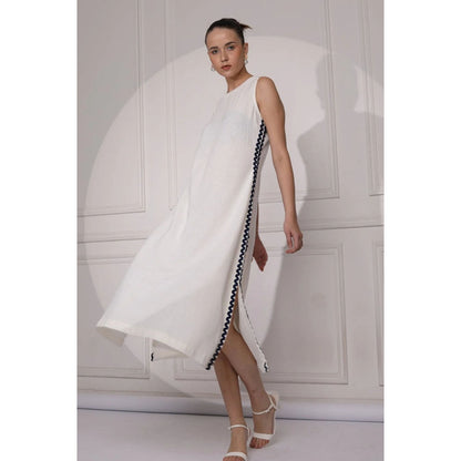 Ruhm Timeless Ivory Khadi Midi Dress with Straps