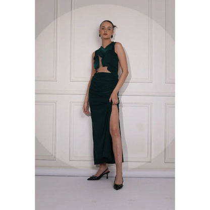 Ruhm Black Maxi Dress with Ruching and Cutouts