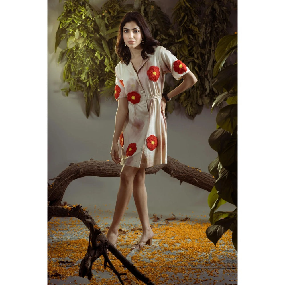 Ruhm Natural Elegance: Pure Cotton Silk Belted Dress