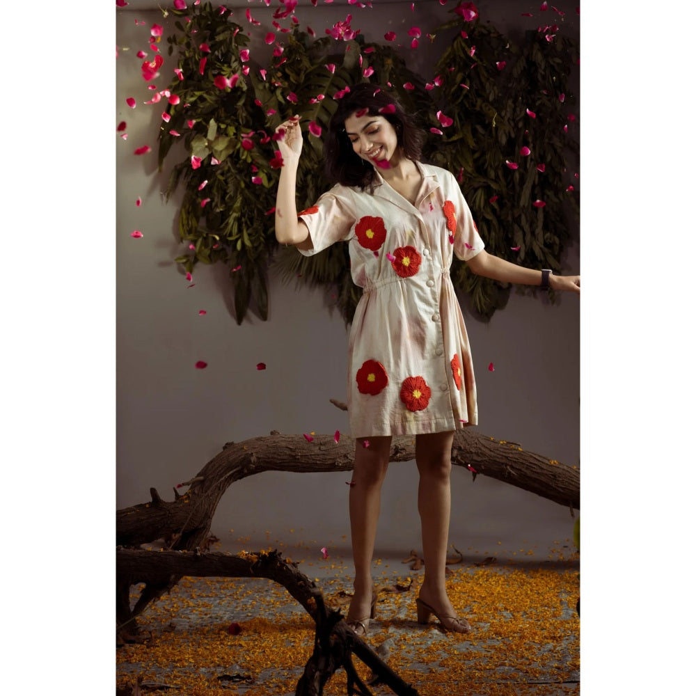 Ruhm Natural Elegance: Pure Cotton Silk Belted Dress