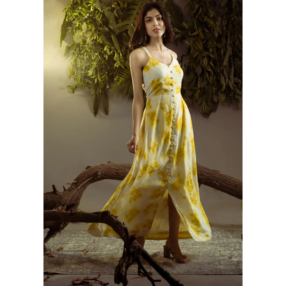 Ruhm Marigold Natural: Pure Cotton Mul Sleeveless Dress