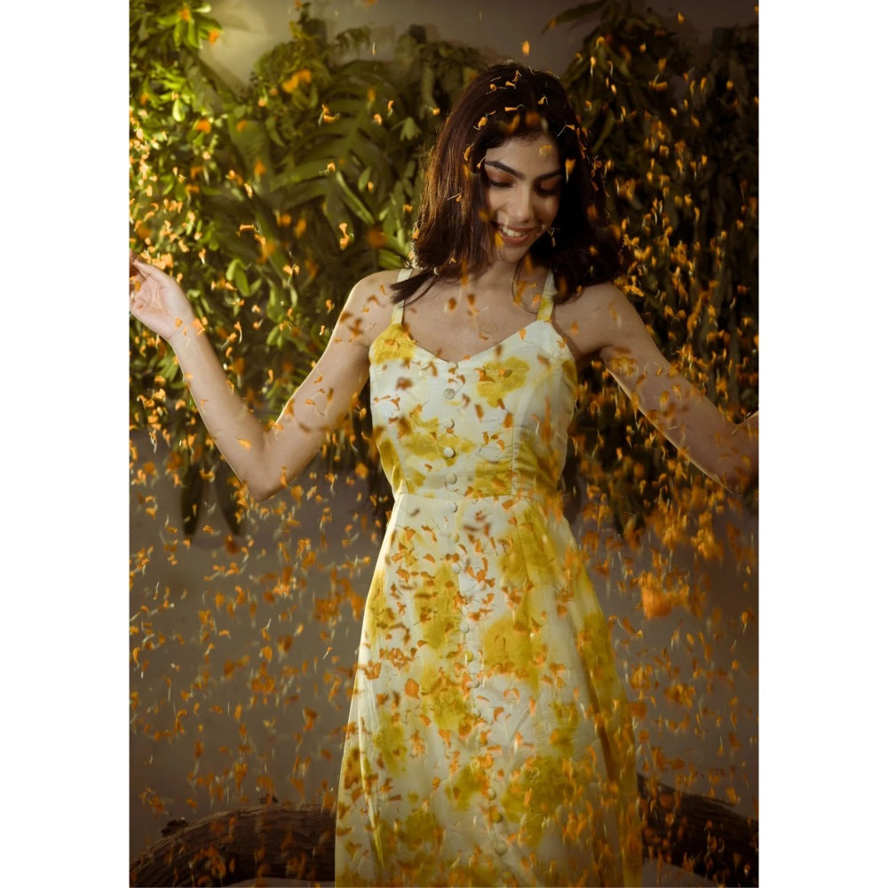 Ruhm Marigold Natural: Pure Cotton Mul Sleeveless Dress