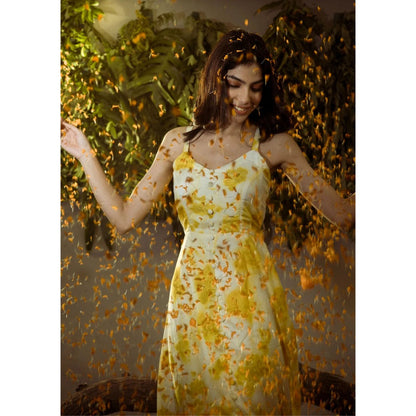 Ruhm Marigold Natural: Pure Cotton Mul Sleeveless Dress