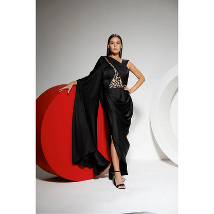 Ruhm Elegance Noir Satin Cocktail Dress