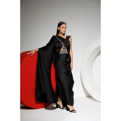 Ruhm Elegance Noir Satin Cocktail Dress