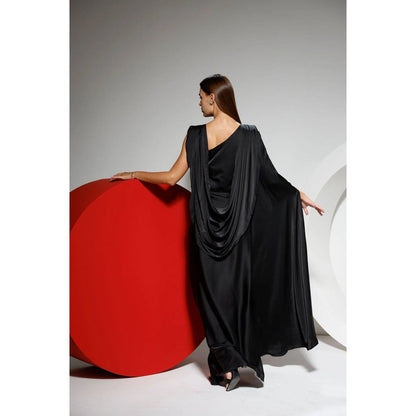 Ruhm Elegance Noir Satin Cocktail Dress