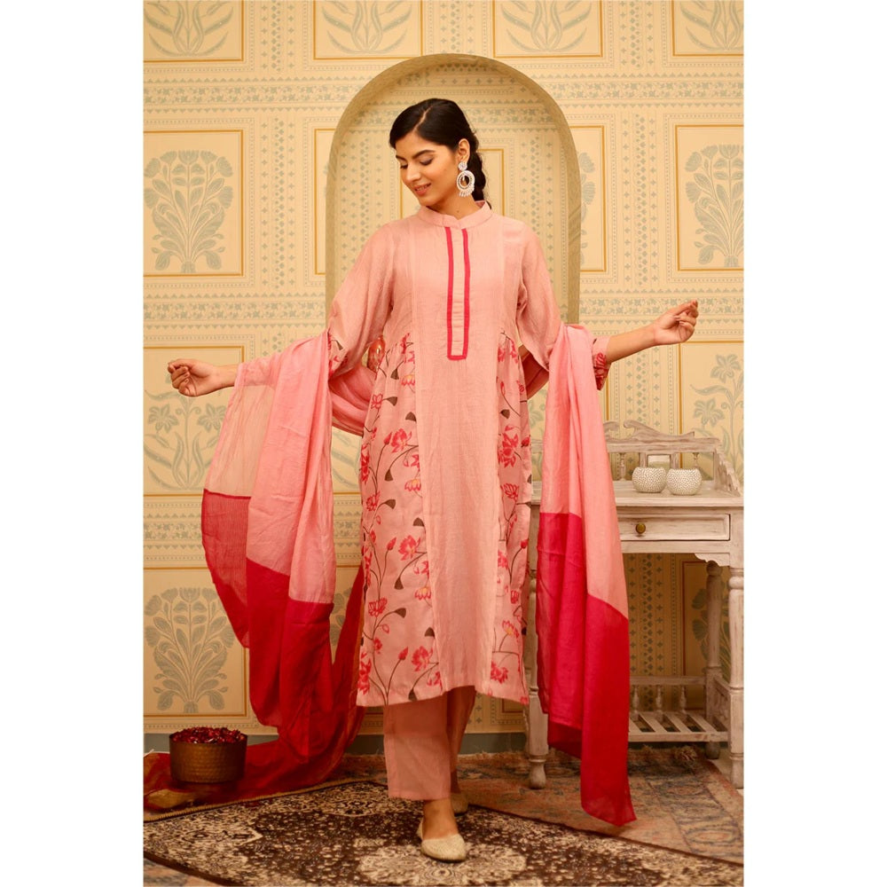 Ruhm Graceful Blush Pink Silk Chanderi Kurta with Pant and Dupatta (Set of 3)