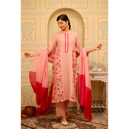 Ruhm Graceful Blush Pink Silk Chanderi Kurta with Pant and Dupatta (Set of 3)