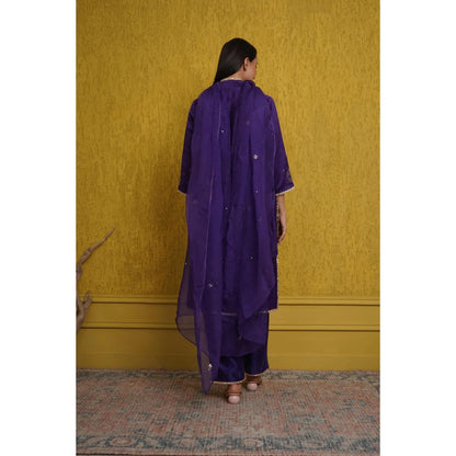 Ruhm Luxurious Purple Silk Chanderi Kurta with Pant and Dupatta (Set of 3)