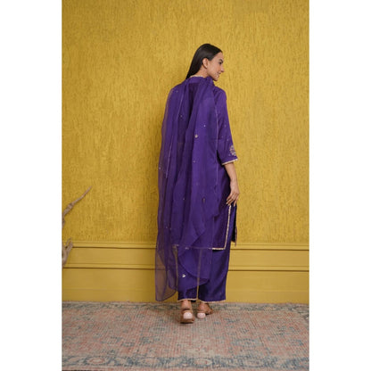 Ruhm Luxurious Purple Silk Chanderi Kurta with Pant and Dupatta (Set of 3)