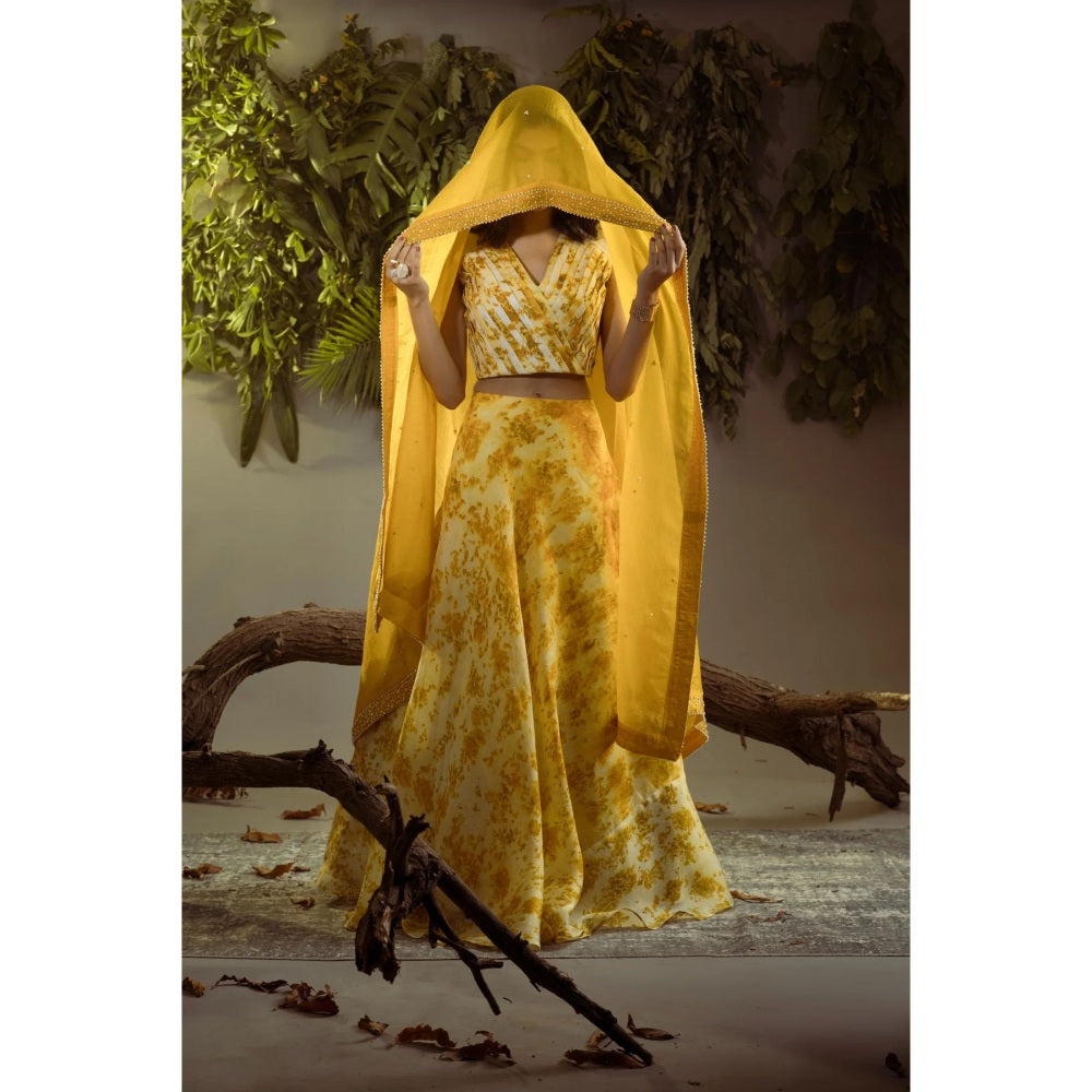 Ruhm Fresh Natural Marigold Pure Hand-Weaved Lehenga with Top & Dupatta (Set of 3)