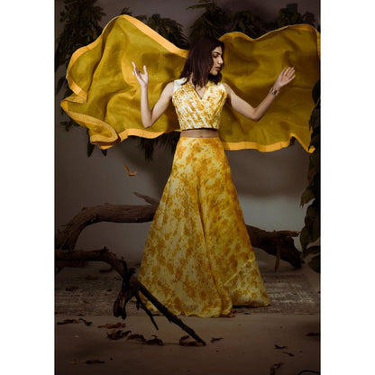 Ruhm Fresh Natural Marigold Pure Hand-Weaved Lehenga with Top & Dupatta (Set of 3)