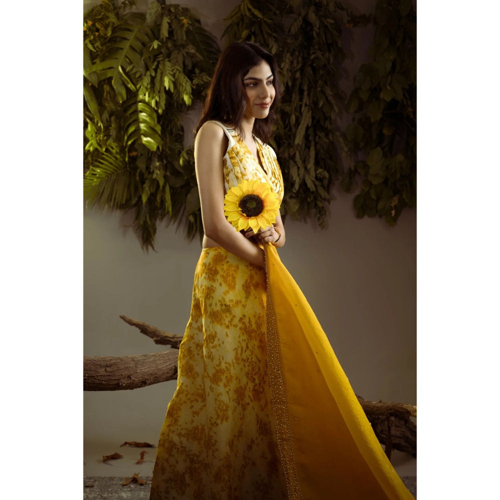 Ruhm Fresh Natural Marigold Pure Hand-Weaved Lehenga with Top & Dupatta (Set of 3)