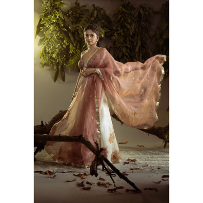 Ruhm Colors Of Dandelion Pure Hand-Weaved Silk Organza Lehenga with Top & Dupatta (Set of 3)