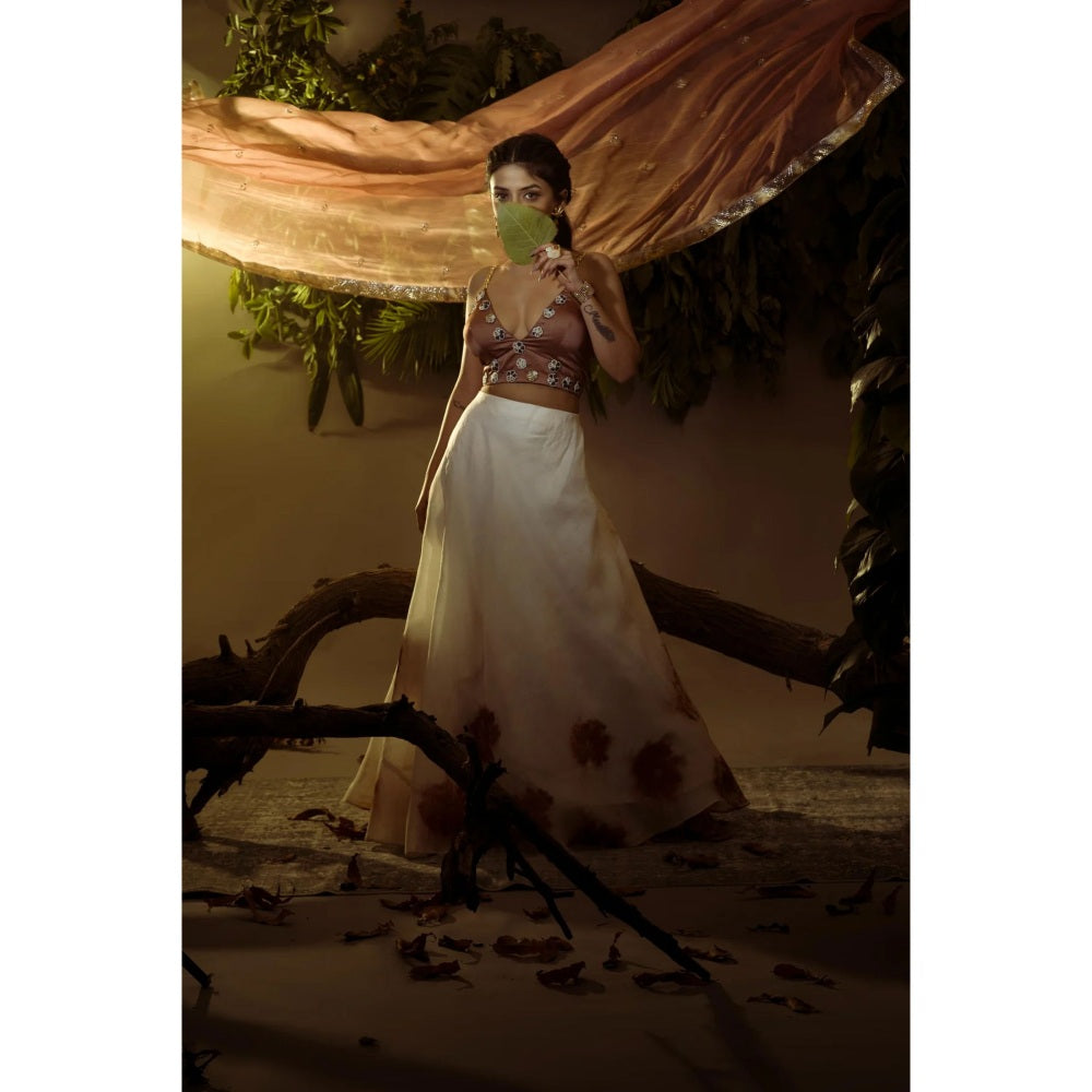 Ruhm Colors Of Dandelion Pure Hand-Weaved Silk Organza Lehenga with Top & Dupatta (Set of 3)