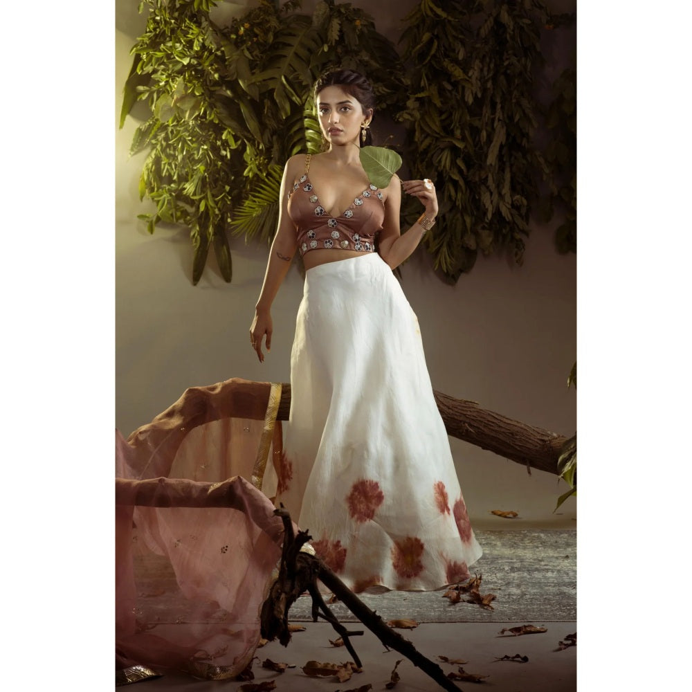 Ruhm Colors Of Dandelion Pure Hand-Weaved Silk Organza Lehenga with Top & Dupatta (Set of 3)