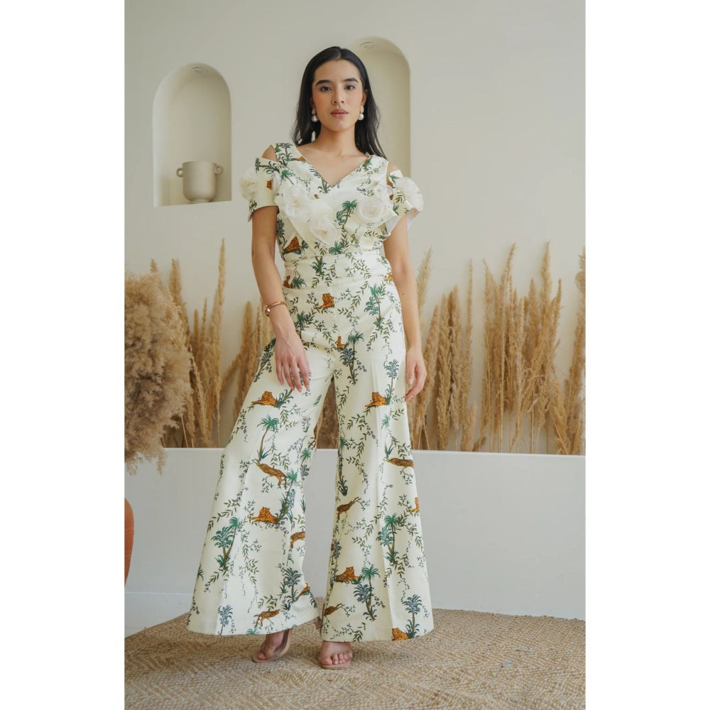 Ruhm White Tropical Bloom Co-Ord (Set of 2)