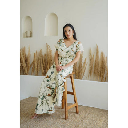 Ruhm White Tropical Bloom Co-Ord (Set of 2)