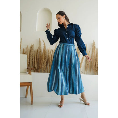 Ruhm Blue Ocean Ink Shirt with Skirt (Set of 2)