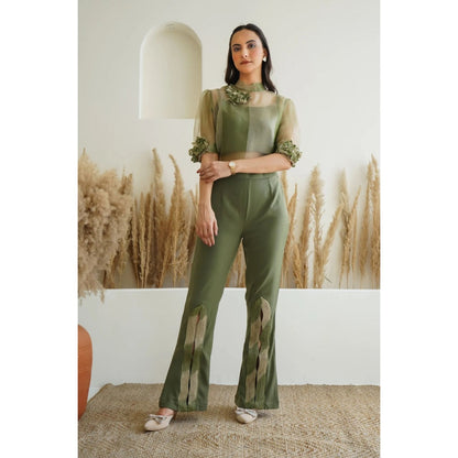 Ruhm Olive Bloom Top with Inner and Pant (Set of 3)