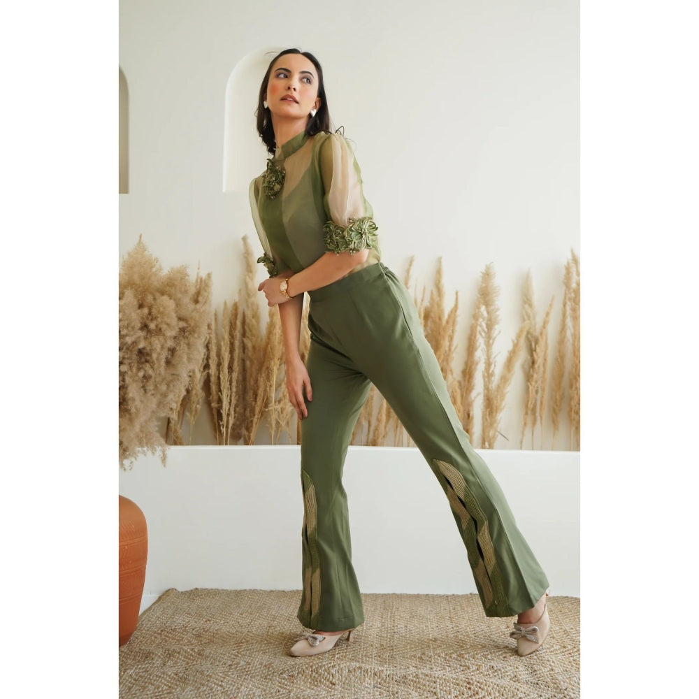 Ruhm Olive Bloom Top with Inner and Pant (Set of 3)