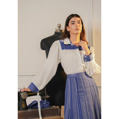 Ruhm White Indigo Flow Shirt with Skirt (Set of 2)