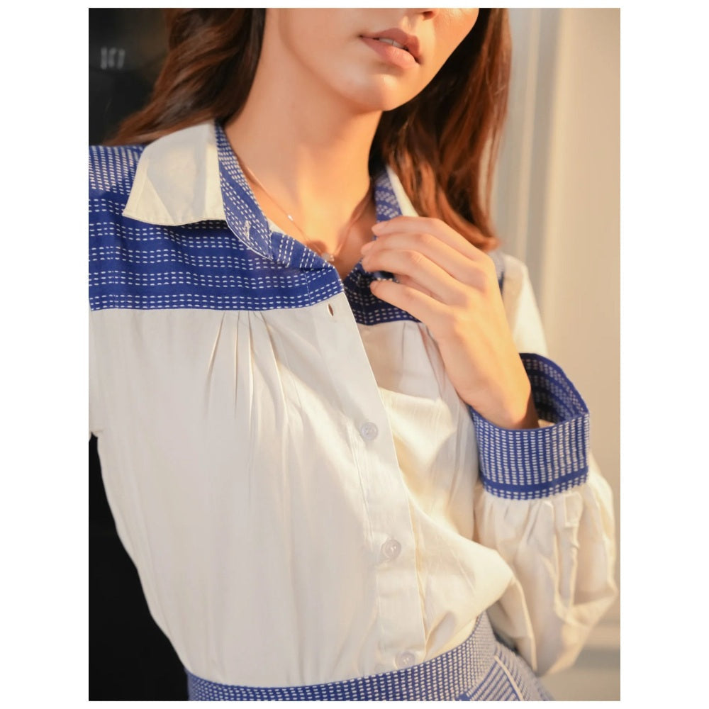 Ruhm White Indigo Flow Shirt with Skirt (Set of 2)