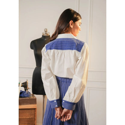 Ruhm White Indigo Flow Shirt with Skirt (Set of 2)