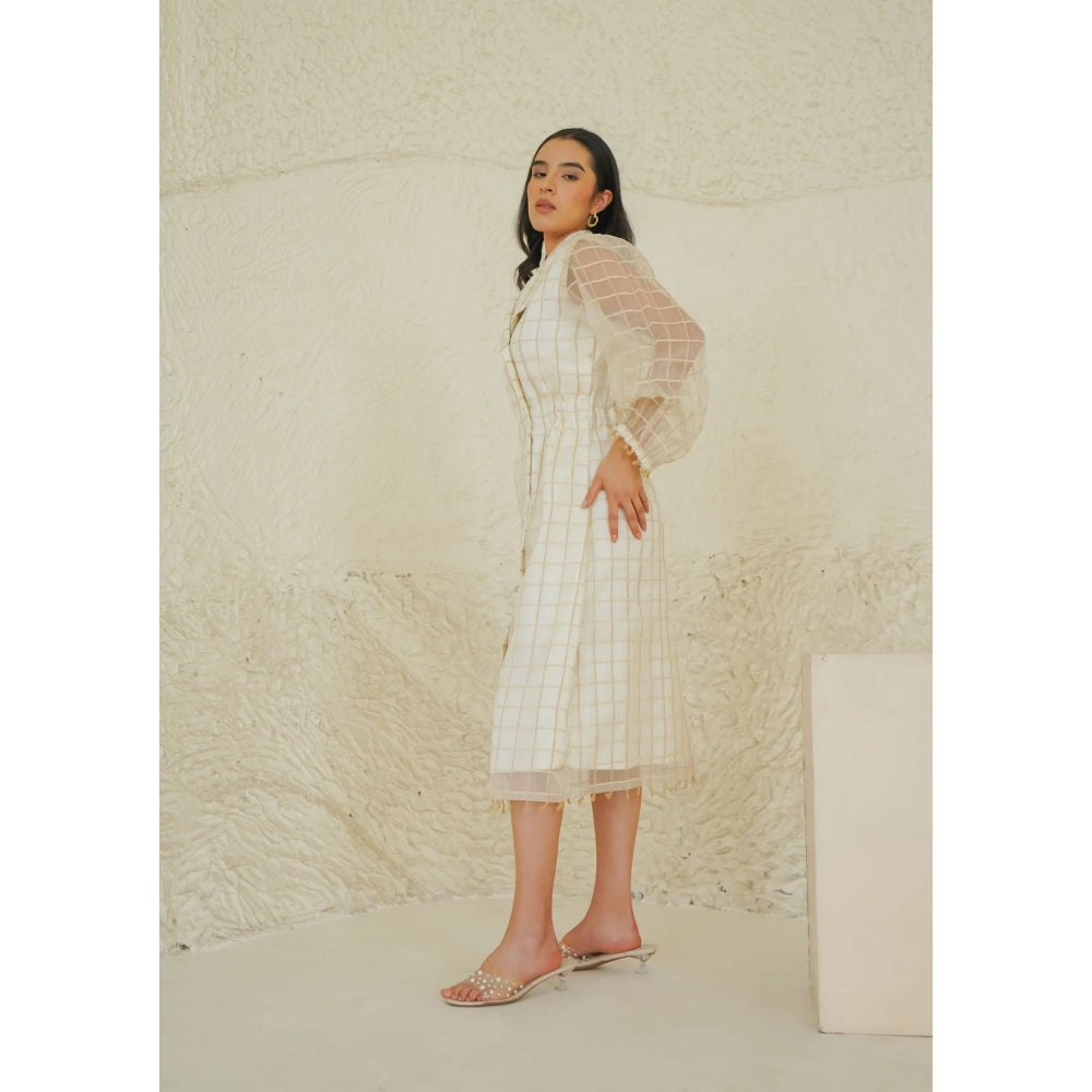 Ruhm Ivory Ethereal Check Dress