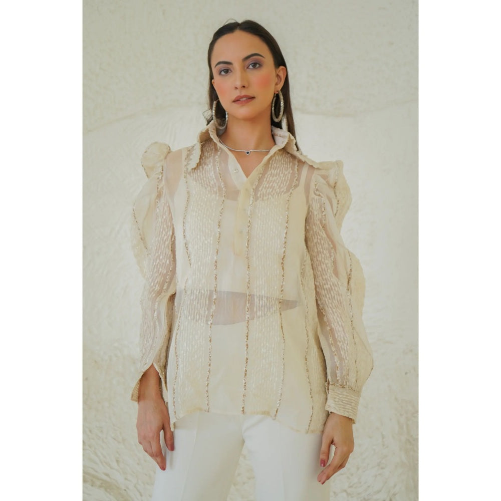 Ruhm Ivory Ruffle Glimmer Top