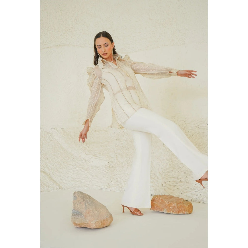 Ruhm Ivory Ruffle Glimmer Top