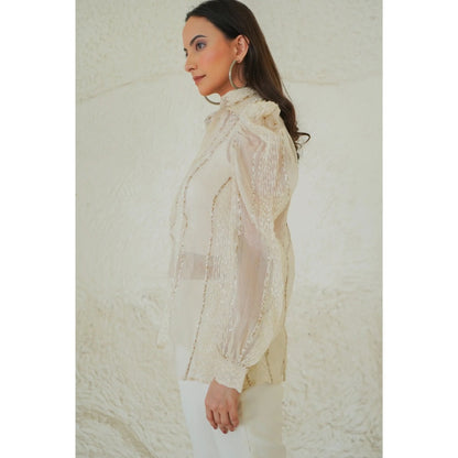 Ruhm Ivory Ruffle Glimmer Top
