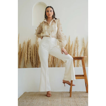 Ruhm Beige Subtle Thread Shirt