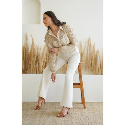 Ruhm Beige Subtle Thread Shirt