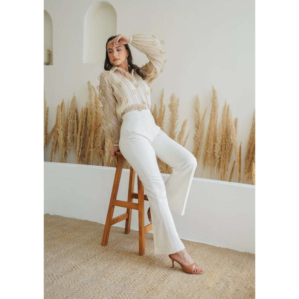 Ruhm Beige Subtle Thread Shirt