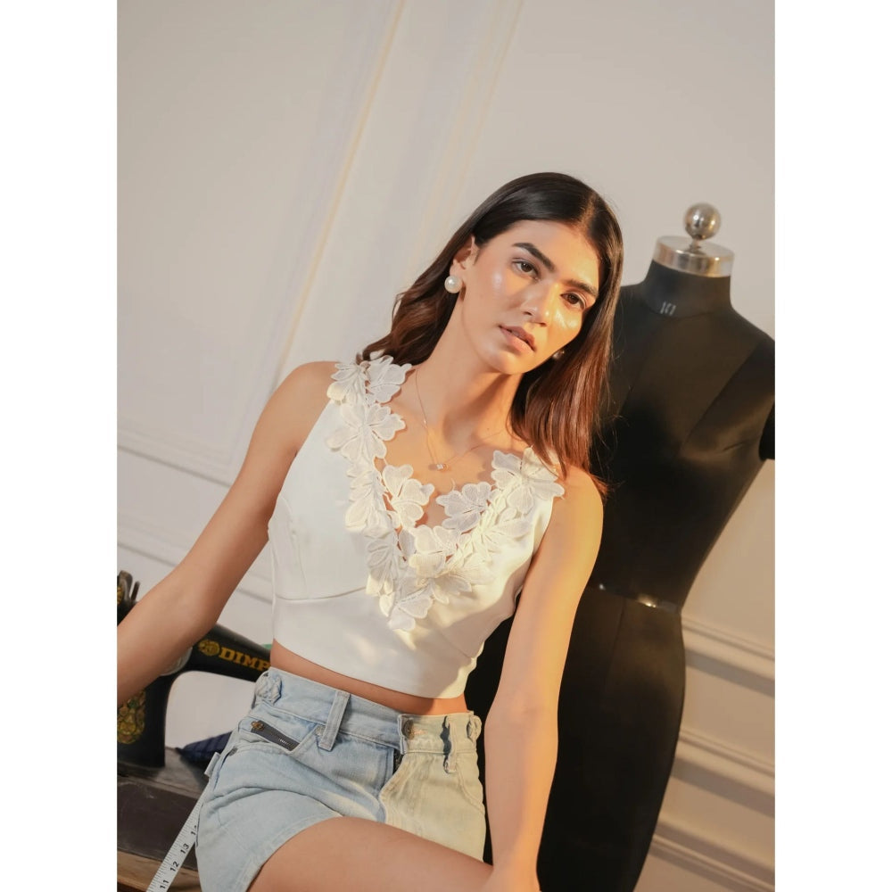 Ruhm White Lace Mist Crop Top