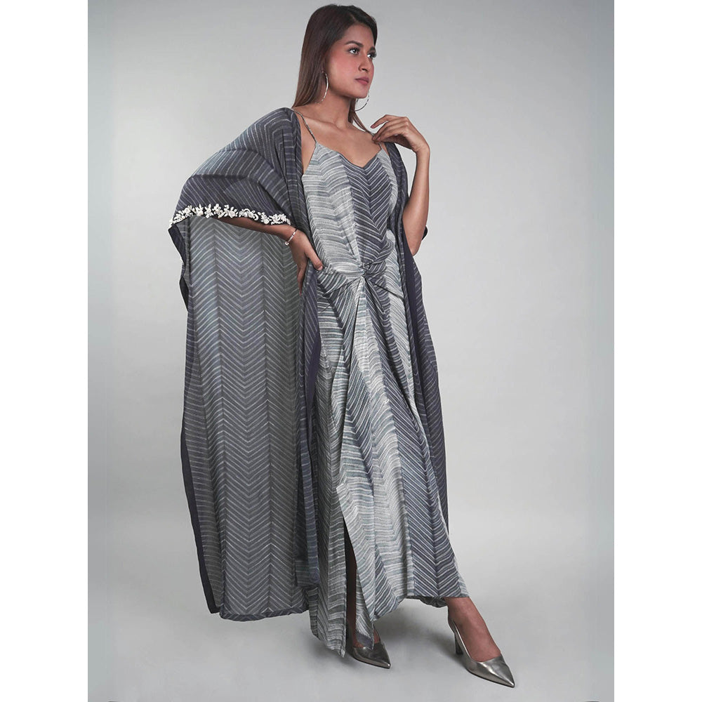 Rukinder Kumar Grey Shibori Cape with Knotted Dress (Set of 2)