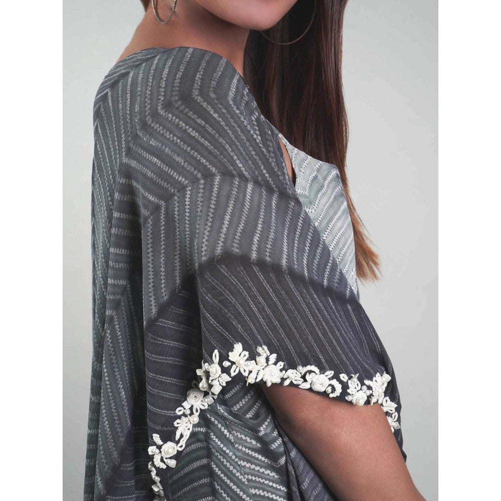 Rukinder Kumar Grey Shibori Cape with Knotted Dress (Set of 2)