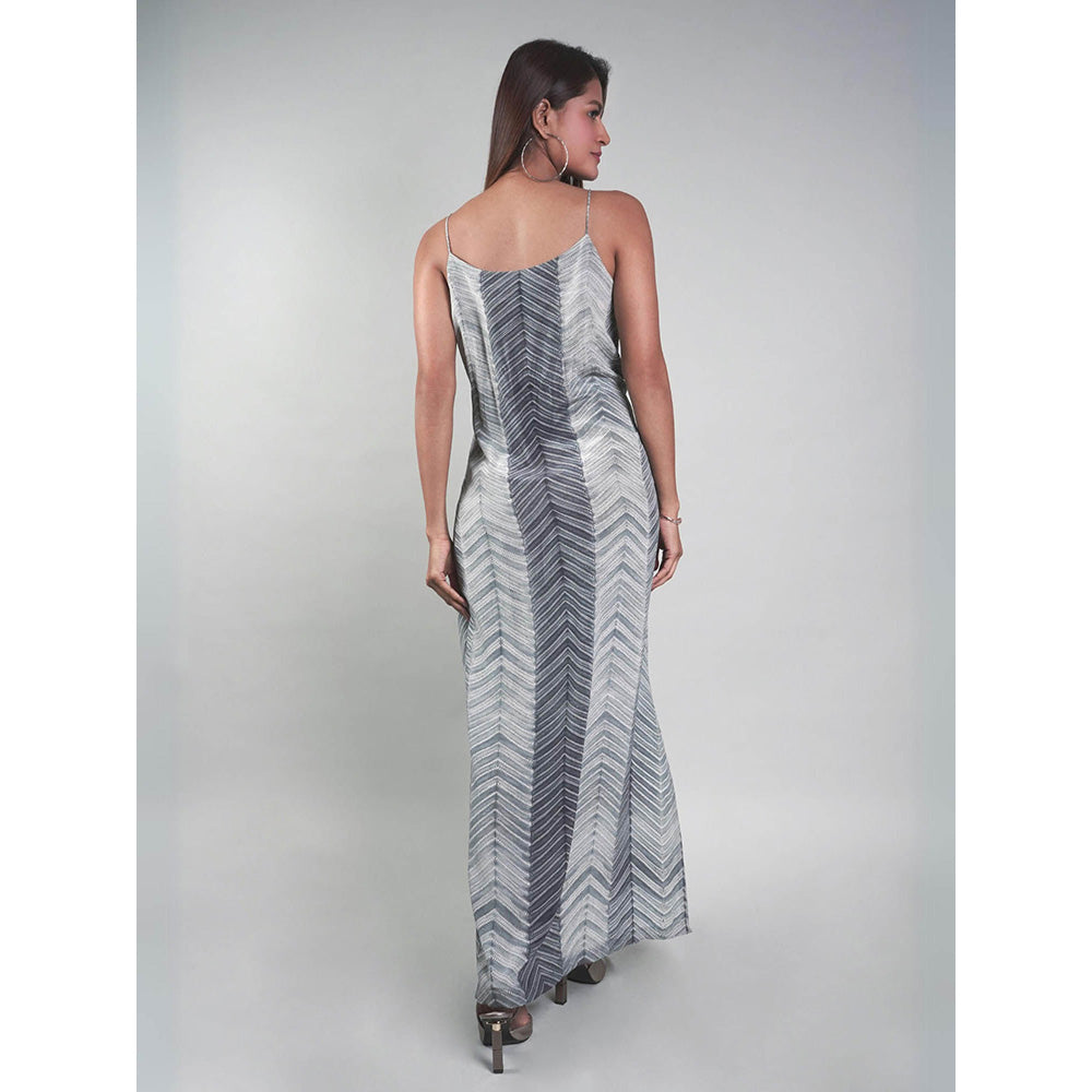 Rukinder Kumar Grey Shibori Cape with Knotted Dress (Set of 2)