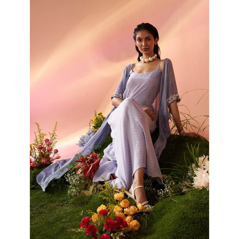 Rukinder Kumar Purple Shibori Cape with Knotted Dress (Set of 2)