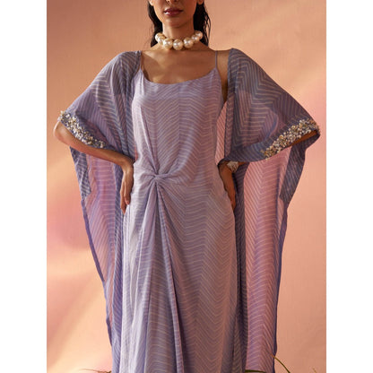 Rukinder Kumar Purple Shibori Cape with Knotted Dress (Set of 2)