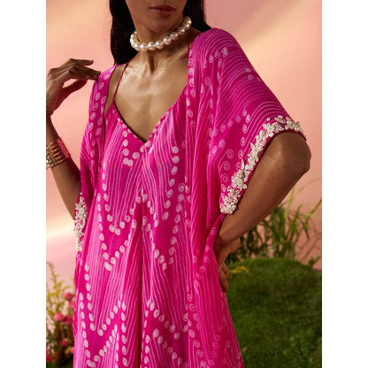 Rukinder Kumar Pink Shibori Cape with Dress (Set of 2)
