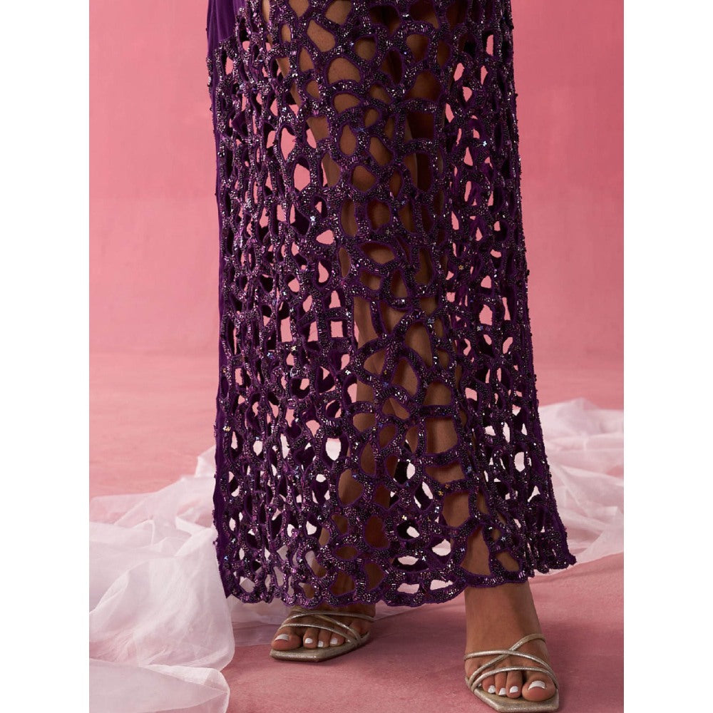 Rukinder Kumar Purple Twilight Sequins Stunner Dress