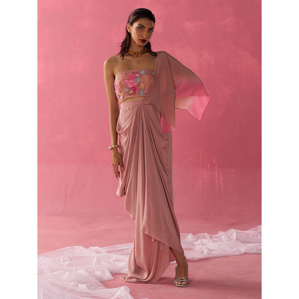 Rukinder Kumar Mauve Blushing Petals Skirt with Drape Top (Set of 2)