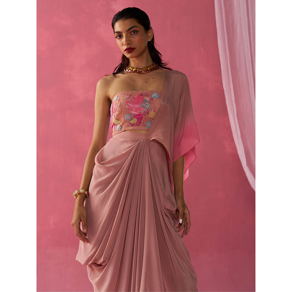 Rukinder Kumar Mauve Blushing Petals Skirt with Drape Top (Set of 2)