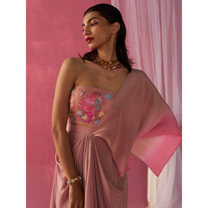 Rukinder Kumar Mauve Blushing Petals Skirt with Drape Top (Set of 2)