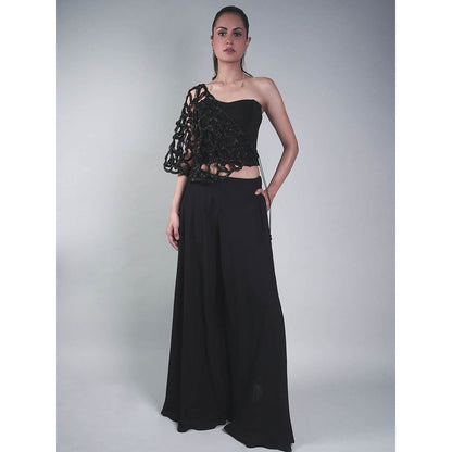 Rukinder Kumar Black Contemporary Layered Trio Co-Ord (Set of 3)