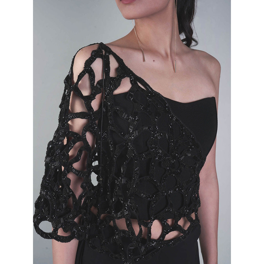 Rukinder Kumar Black Contemporary Layered Trio Co-Ord (Set of 3)